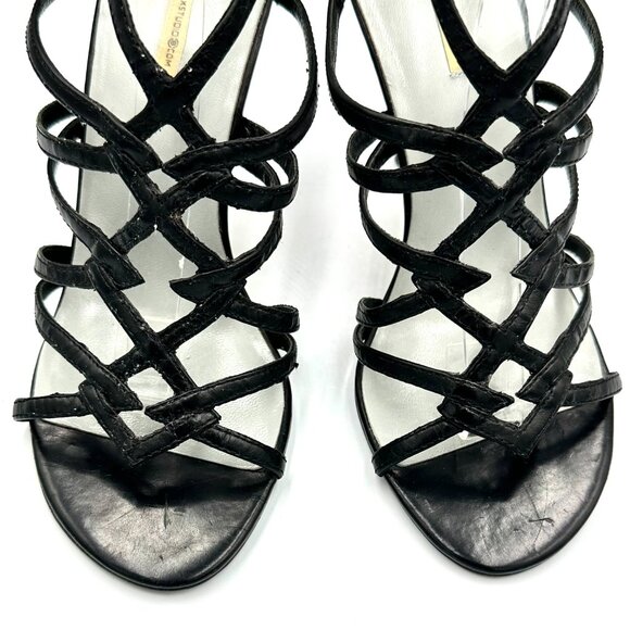 Max Studio Vtg Y2K 2000s Black Leather Artsy Strappy Stiletto Heels - Picture 4 of 9